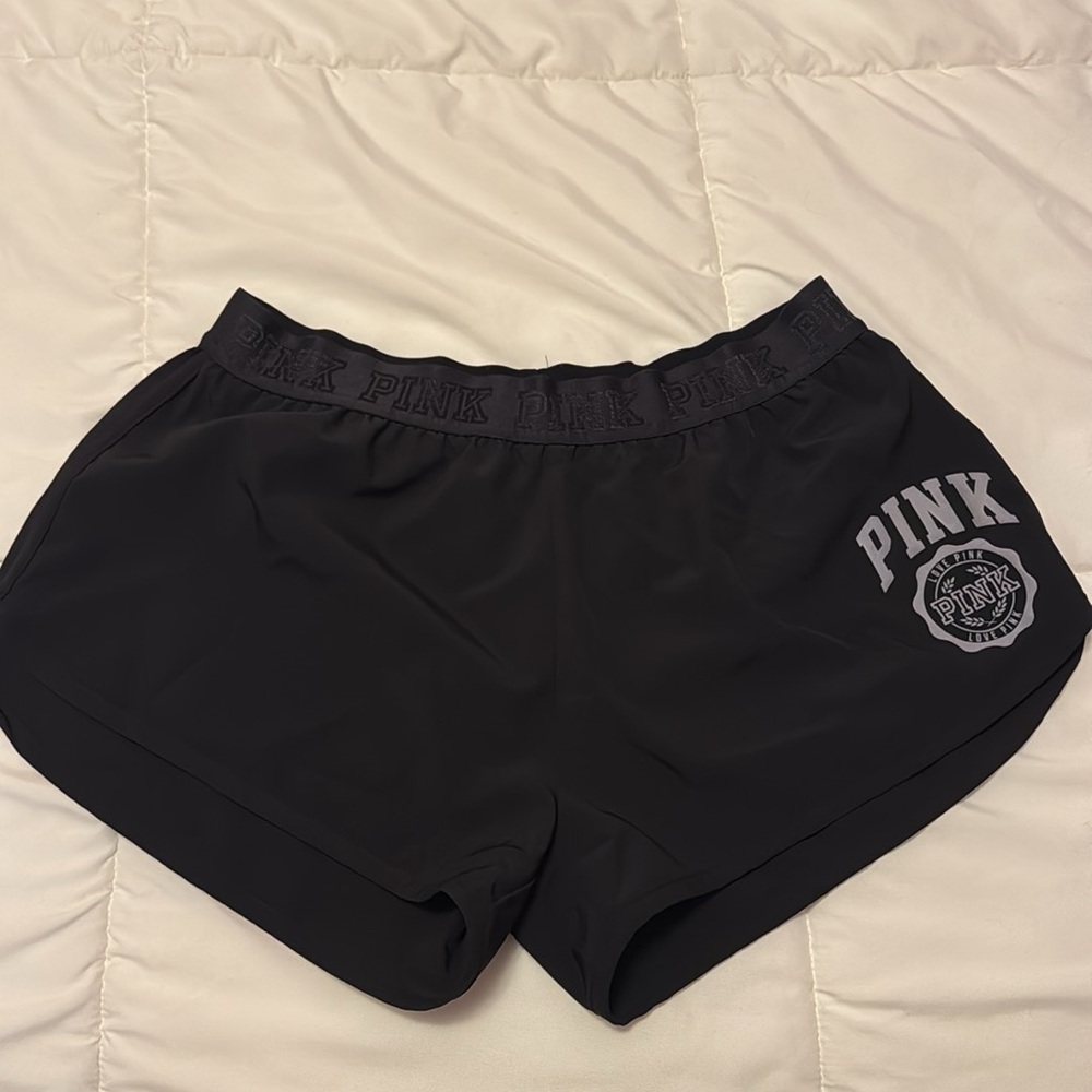 Victoria's Secret PINK Nylon Short Elastic Waistband LOGO Size Medium Black